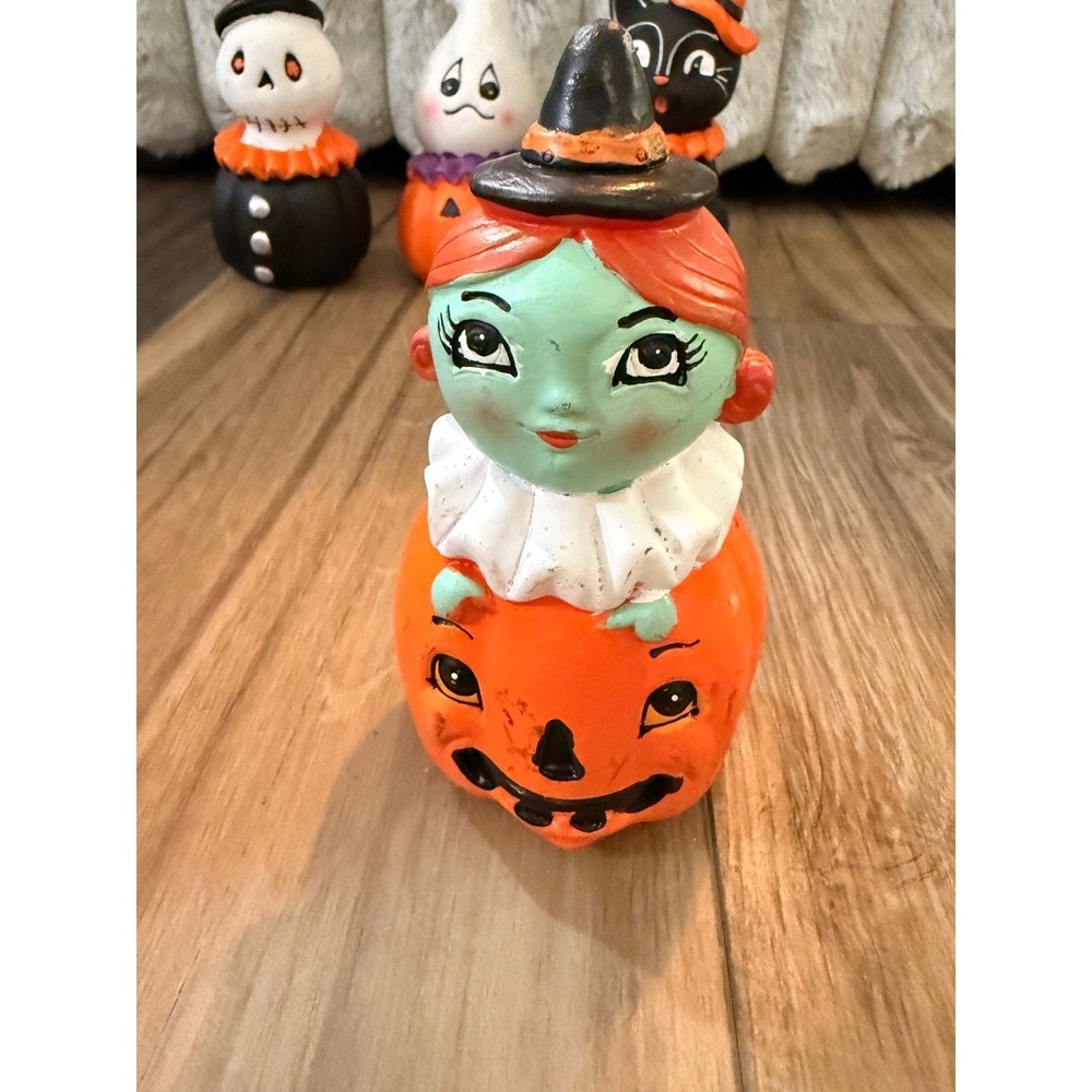 Halloween Retro Style Figurine Set 4 Pc Skeleton Ghost Cat Witch Pumpkin Decor - Picture 7 of 7